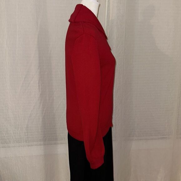 LRL PM Cotton Bright Red Gold Shawl Button Detail Neck Knit Pullover Sweater - Picture 7 of 16